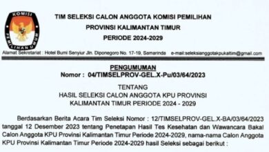 Hasil Seleksi calon anggota KPU Kaltim