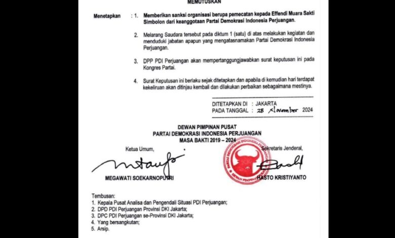 PDI Perjuangan Resmi Pecat Effendi Simbolon