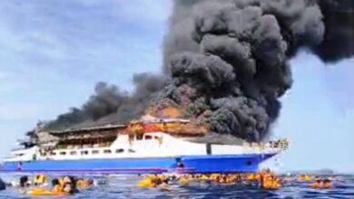 KM Barcelona terbakar